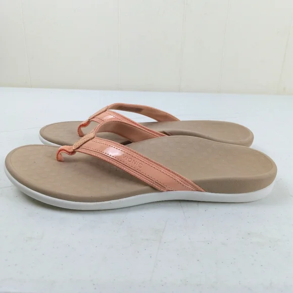 Vionic Tide 2.0 Post Sandals Women Size 11 Slip On Coral Leather Support Slide - Picture 3 of 8
